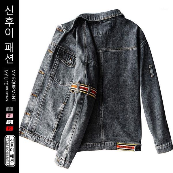 

men's jackets spring autumn denim jacket japan style harajuku hip-hop jean fashion loose men coats jaqueta jeans masculina, Black;brown