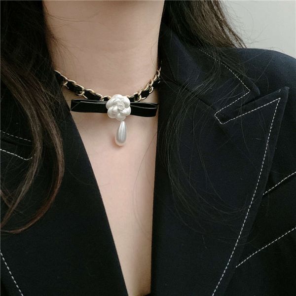 

hbp fashion bowknot flower pearl pendant choker leather women's new collar style woven personalized necklace, Silver