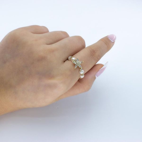 

cluster rings gold plated star zircon pearl ring, Golden;silver