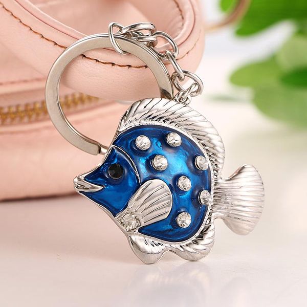 

keychains 2021 tinykenro style fashion rhinestone cute and elegant peacock blue tropical fish bag wallet keychain, Silver