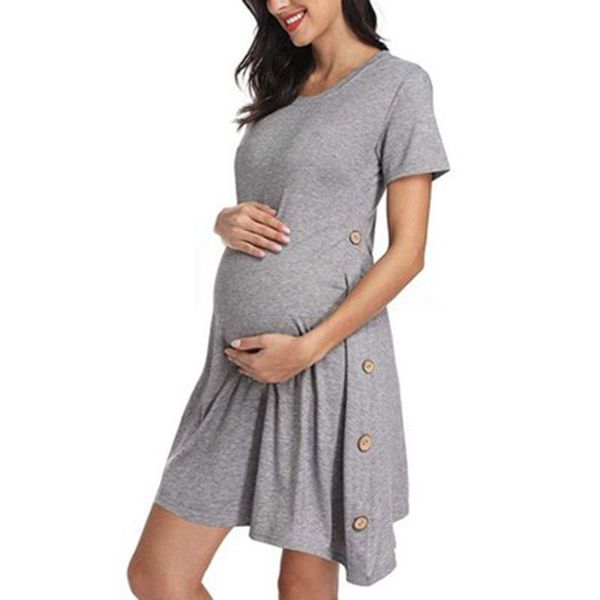 

maternity dresses xxl casual women's short sleeve loose and comfortable button solid color dress large size, White