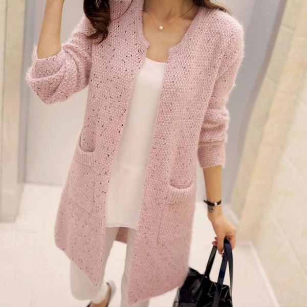

women's jackets female cardigan pocket casual knitted autumn and winter coat solid color coats slim elegant outerwear, Black;brown