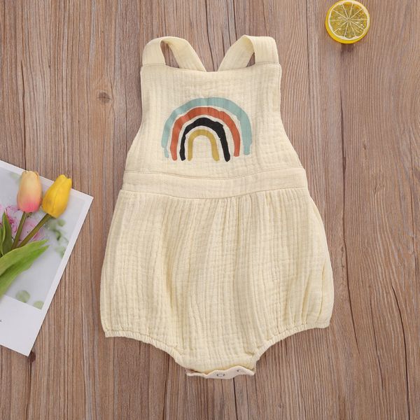 

0-24m newborn infant baby girl boy rainbow romper jumpsuit overalls summer sleeveless clothes, White