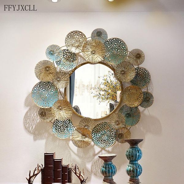 

creative porch door wrought iron decorative mirror three-dimensional wall decoration living room sofa background wall hanging