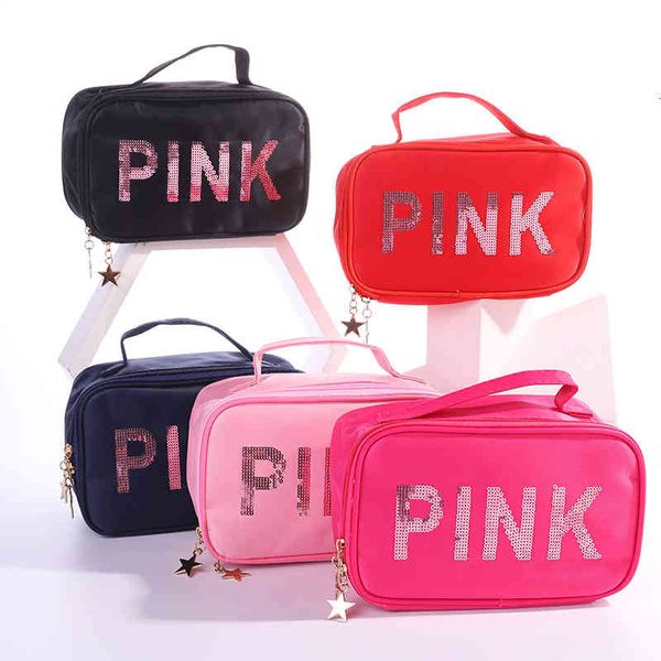 

cosmetic bags 2021 sequin pink portable bag korean travel small square