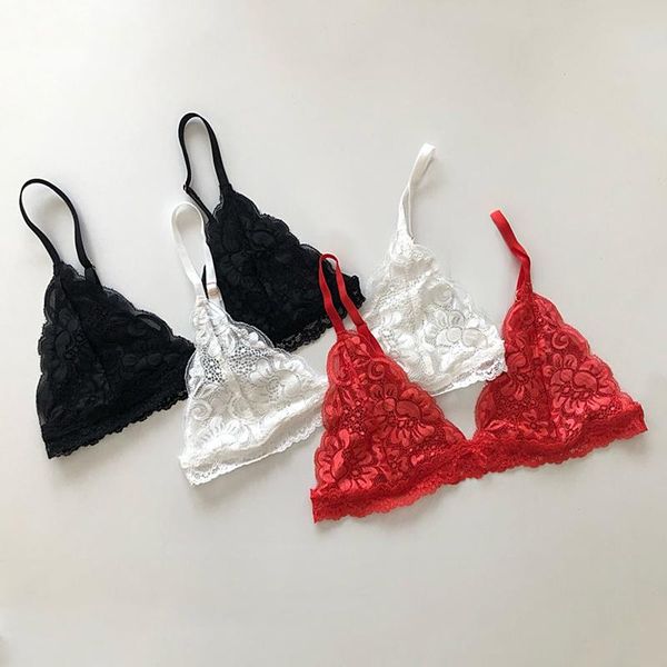 

bras french lace bra women thin triangle lingerie wireless underwear deep v bralette backless ladies small chest, Red;black