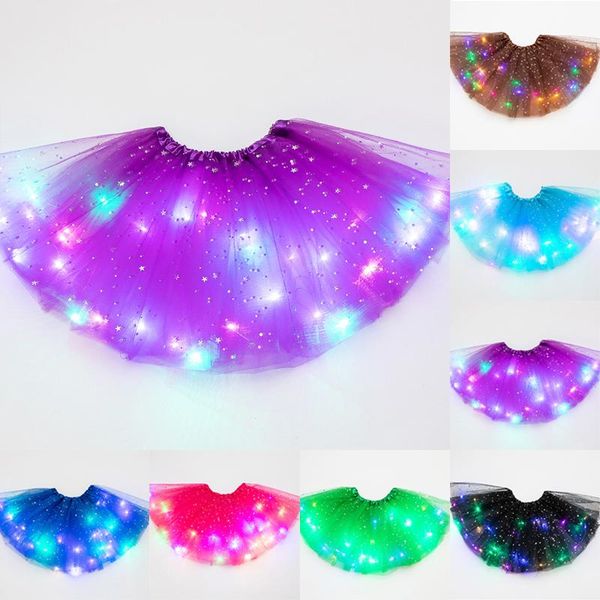 

skirts led glowing light women tulle star skirt short tutu mini fancy ballet dancewear party costume ball gown, Black