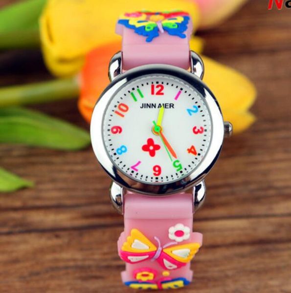 

new 3d cartoon watch butterfly printed design luxury kid watches simple female dress children birthday gift silicone wristwatches, Slivery;brown