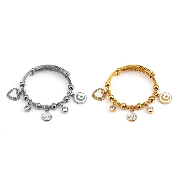 

bangle gold titanium steel seashell round bracelet adjustable with moon pendant, Black