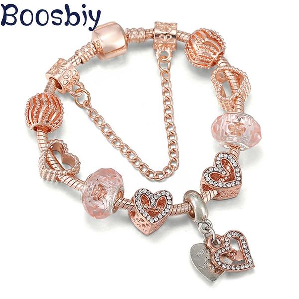 

charm bracelets trendy rose gold color snake chain bracelet with heart shape charms pendants diy brand alloy jewelry gift for women, Golden;silver