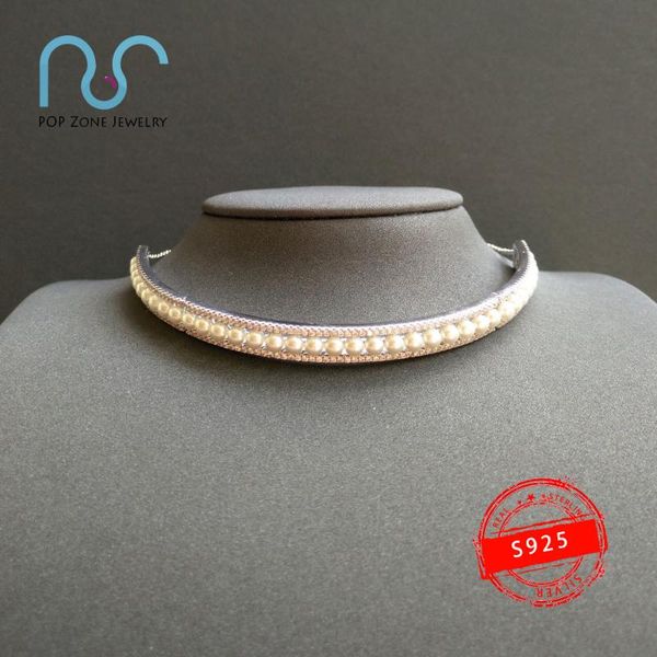 

popzone s925 sterling silver necklace new freshwater pearl double circle necklace female fashion punk style banquet jewelry gift