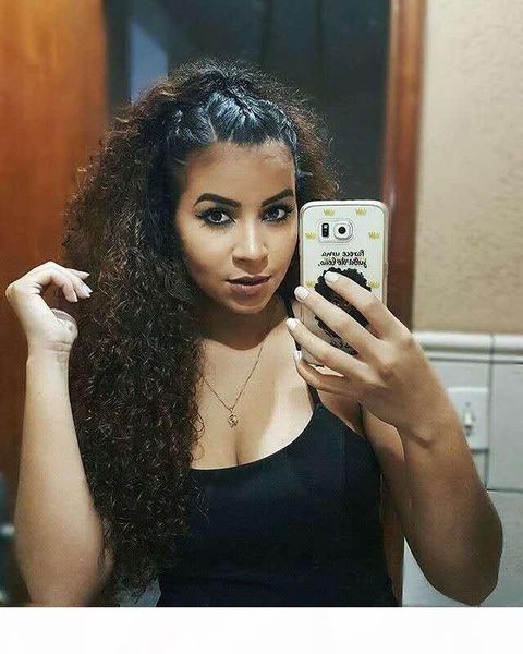 

kinky curly ponytail malaysia human hair drawstring ponytail hairpiece clip in hair extension natural color remy 2 clips afro pony tail 140g, Black