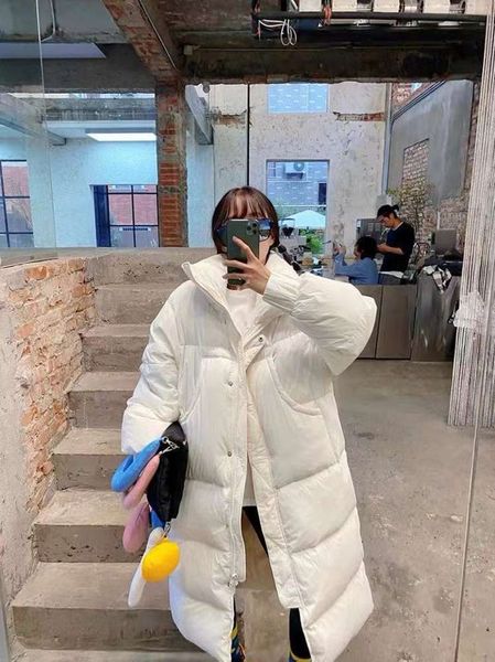 

jidong stand collar version thickened white down jacket women's medium and long loose bread suit trend, Black
