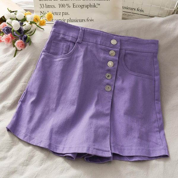 

beach style womens shorts buttons high waist short harajuku pockets wide legs street black pink 2021 summer purple women's, White;black