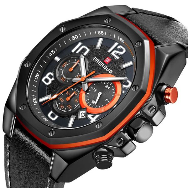 

wristwatches 2021 fashion outdoor sports men watch army military leather analog wristwatch big black case male clock waches man whatches, Slivery;brown