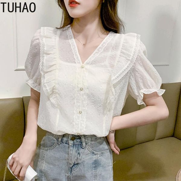 

women's blouses & shirts tuhao summer women chiffon blouse casual blue white korean ladies office bloouses work female clothing