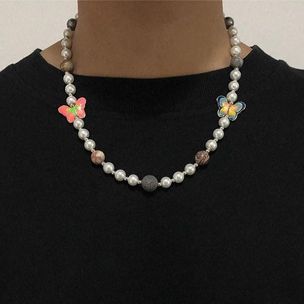 

chokers handmade punk necklace hip hop butterfly planet pearl beads for women men fashion jewelry gift, Golden;silver