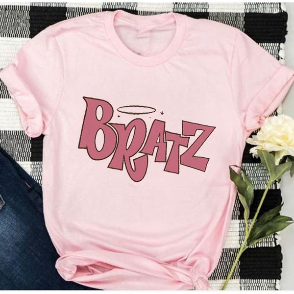 

women's t-shirt female 2021 vintage street goth harajuku short sleeve tee bratz print roupas femininas, White