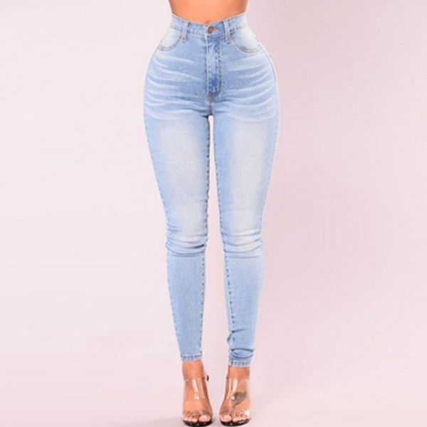 

women's jeans slim for women skinny high waist elastic pencil pants spring autumn femme denim light blue trousers