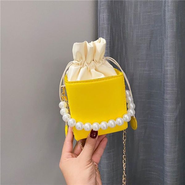 

evening bags small bag for women ladies handbags pearl chain handle bucket leather candy color purse crossbody shoulder
