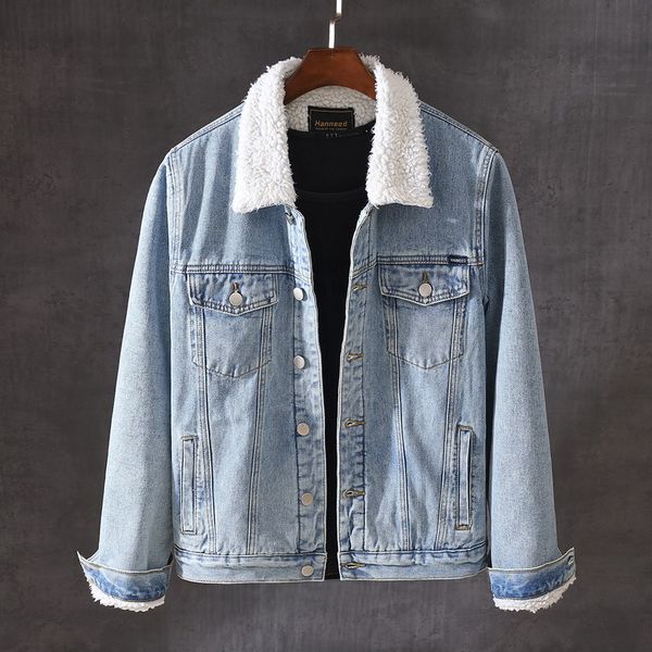 

2021 new newly designer fashion winter jacket men retro light blue veet warm denim cotton coats thick parka british chaqueta hombre s1bd, Black;brown