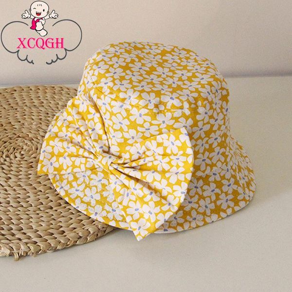 

xcqgh spring autumn flower bowknot baby girl hat girls sun hat outdoor infant toddler kids beach bucket cap children bonnet, Yellow