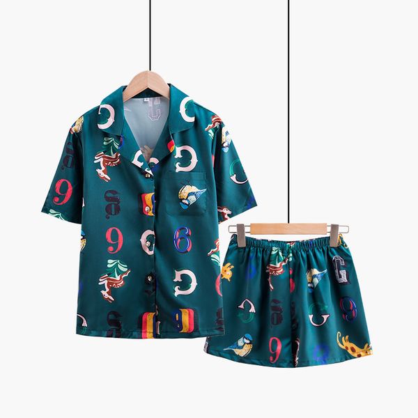 

pajamas women's summer ice thin short sleeve two piece set printed lovely silk home clothes 1892, Black;red