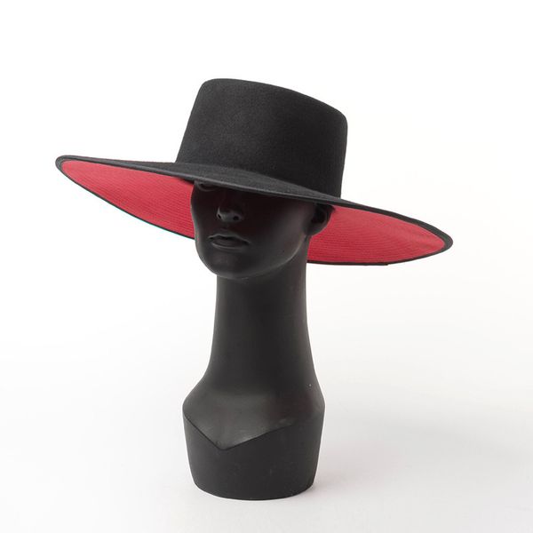 

fashion big hat autumn and winter double layer color matching woolen cloth brim women's show style shopping, Blue;gray