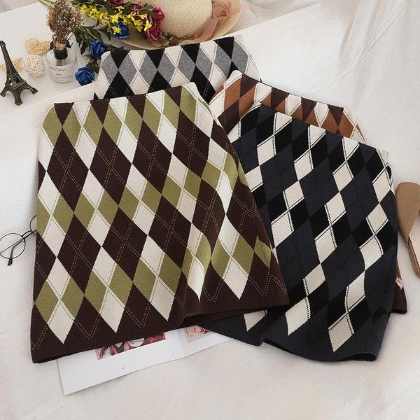 

skirts 2021 fashion women's clothing diamond plaid knit skirt midi, Black