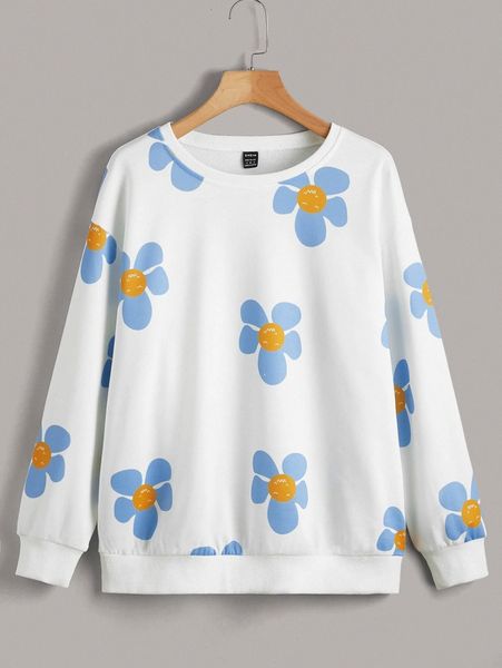 

floral print drop shoulder sweatshirt 97q5#, White;black