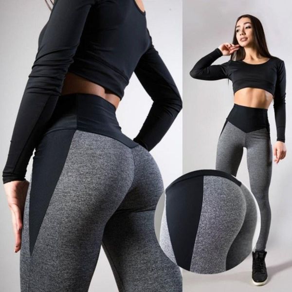 

yoga outfit women's high waist pants stitching hip tights fitness leggings running