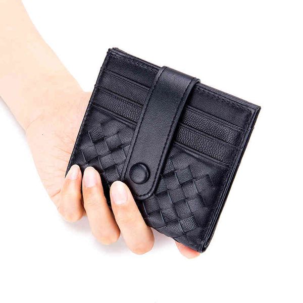 

bags handbags wallets folding hand woven men's thin short buckle sheepskin small card bag women's simple, Red;black