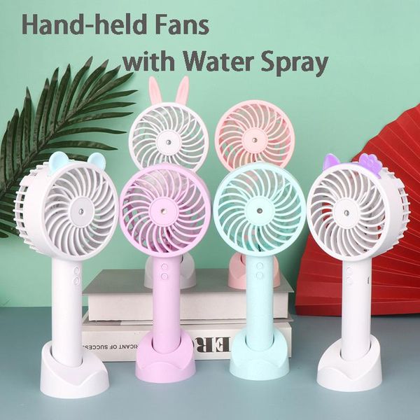 

electric fans portable usb fan with deskbase phone holder handheld cute air cooler water spray mist for home ventilador humidifier
