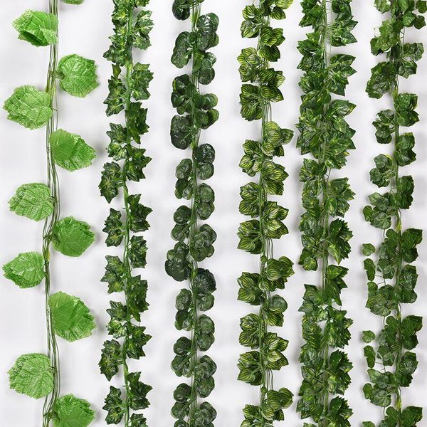 

80pcs leaf 1 piece 2.1m home decor artificial ivy leaf garland plants vine fake foliage flowers creeper green ivy wreath