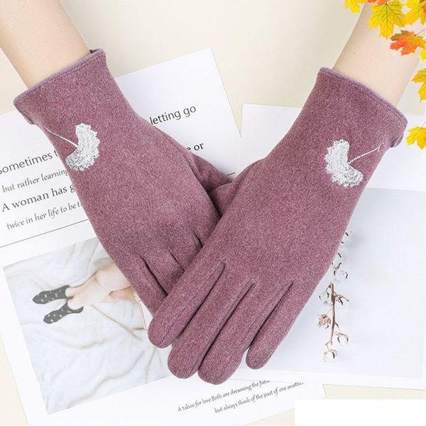 

five fingers gloves women winter soft warm imitation cashmere touch screen five-finger outdoor cycling driving, Blue;gray