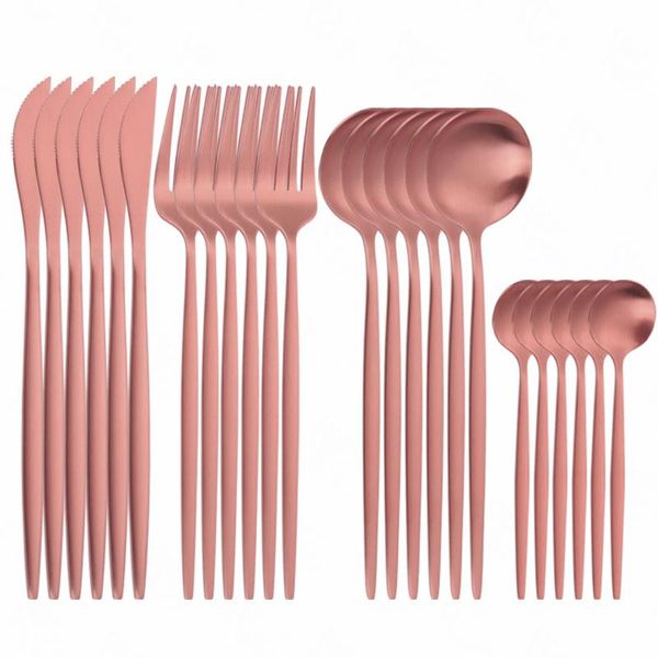 

dinnerware sets tableware 24pcs stainless steel set forks knives spoons rose gold kitchen utensils creative combination flatware