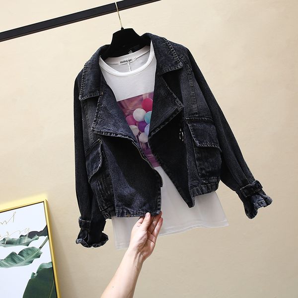 

women's jackets korean-style women's jean jacket, short woman's baggy female jeans, large size, casual, for student, clothing, Black;brown