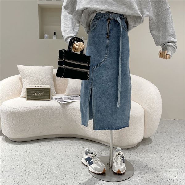 

spring summer female split denim versatile thin waist retro the line skirt butt aw3l, Black