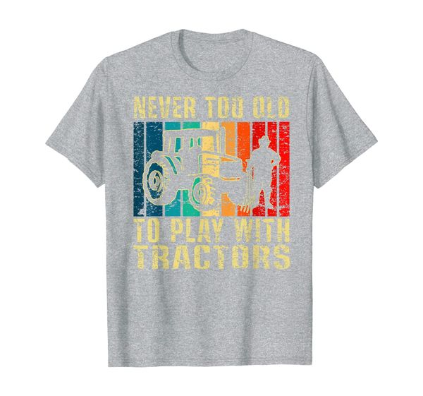 

never too old to play with tractors vintage retro farmer t-shirt, White;black