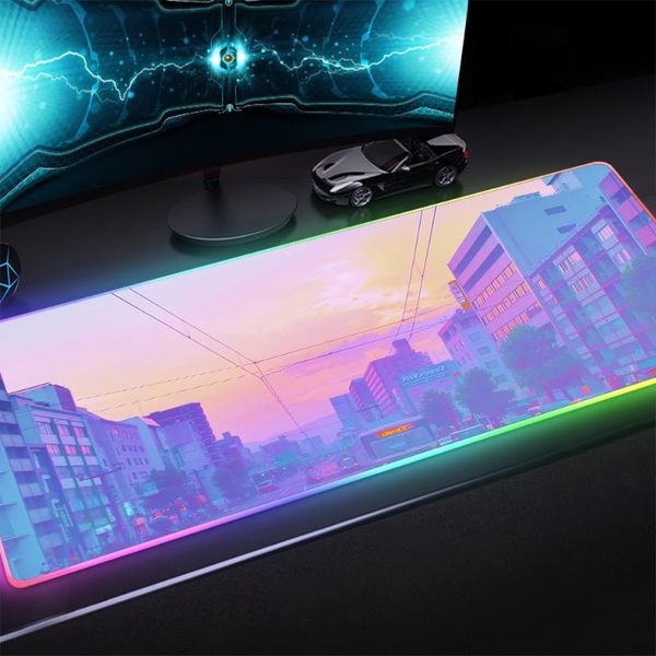

mouse pads & wrist rests pink girl likes scenery city sunrise aesthetic art rgb comfortable gaming pad colorful led lappc keyboard desk