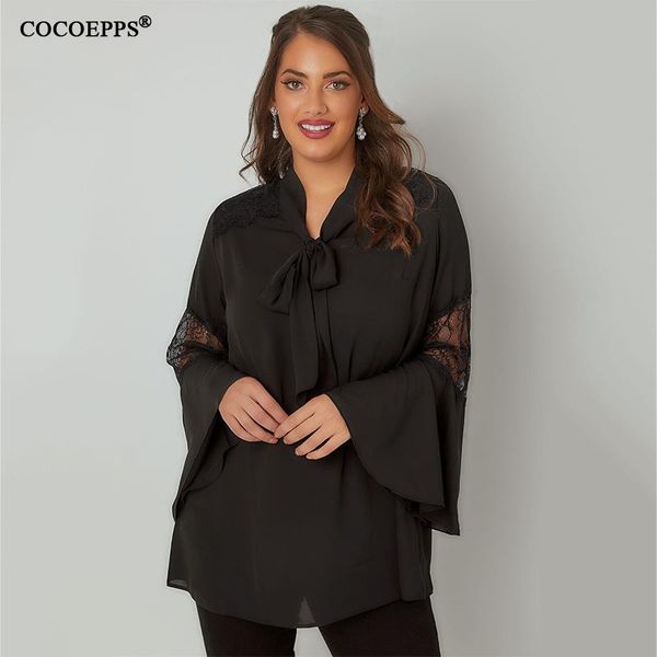 

women's blouses & shirts 2021 spring plus size lace blouse women 4xl 5xl big ladies office shirt casual flare sleeve femme black, White