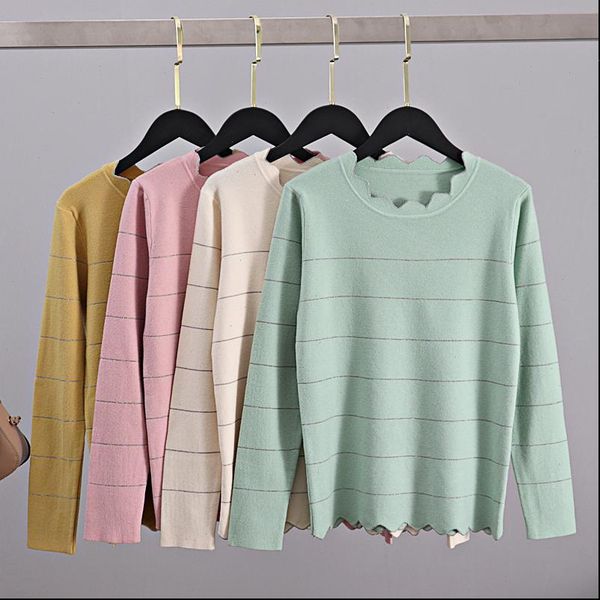 

gigogou ruffled collar womens sweater chic female jumper 2021 new arrival woman pullovers strechable ladies knitwear, White;black