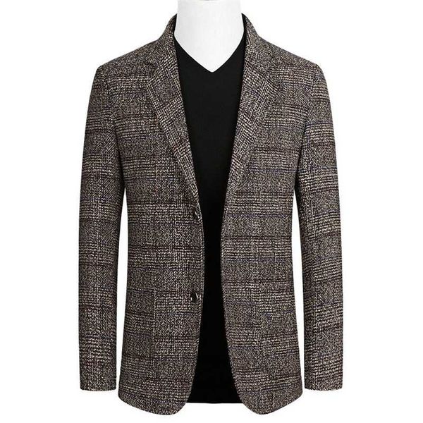

brand blazer men blazers wool suit coat wool blends casual jackets personality wild men's suit jacket fashion plaid blazer coat 211120, White;black