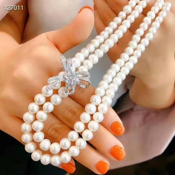 

chains women's jewelry 8-9mm 50-55cm micro inlaid zircon flower accessories white freshwater pearl necklace, Silver