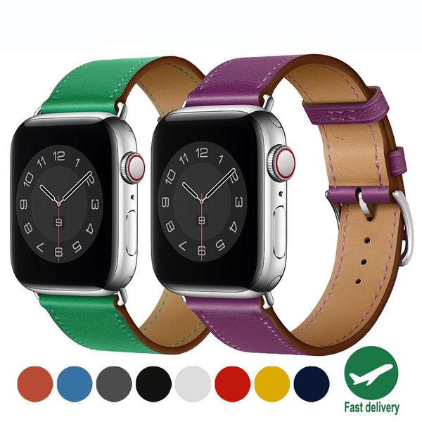 

watch bands cowhide band genuine leather 38mm 40mm 42mm 44mm thin smooth strap belt suitable for iwatches series 7 6 5 4 3 2 se, Black;brown