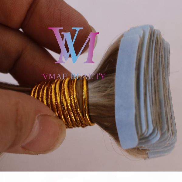 

wholesale 100g double drawn natural color blonde 100% tape in european cuticle aligned virgin extensions human hair, Black