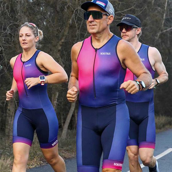 

racing sets boestalk sleeveless triathlon one-piece lycra breathable athlete summer running swimming cycling team uniform gel air cushion ne, Black;blue
