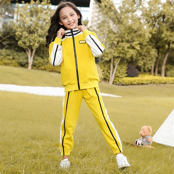 

2021 new teen mode set 14 five years kid sport shirts and pants clothes for teenage girls k4n0, White