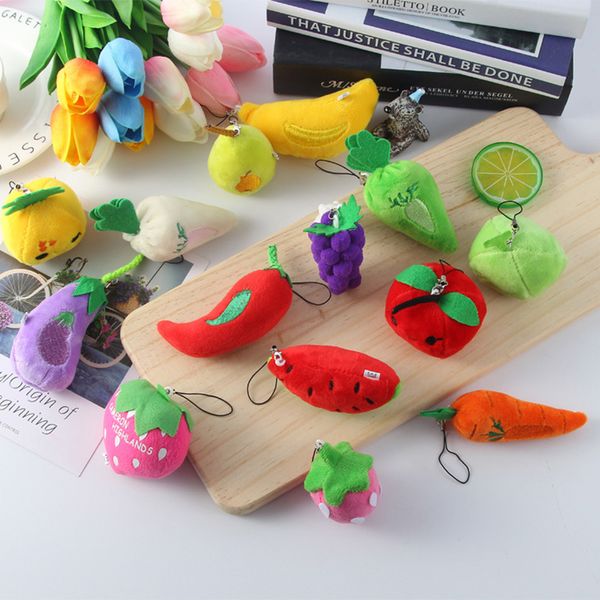 10 Teile/los 3 stücke Nette Obst und Gemüse Plüsch Anhänger Tasche Schlüsselbund Kinder Plüsch Spielzeug Geschenke für Grundschüler