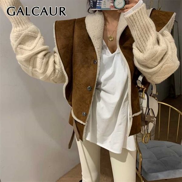 

galcaur casual black coat for women lapel collar sleeveless solid single breasted vests coats female clothing korean fashion 211220, Black;white